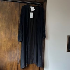 Silk blend robe with sheer embroidered cuffs